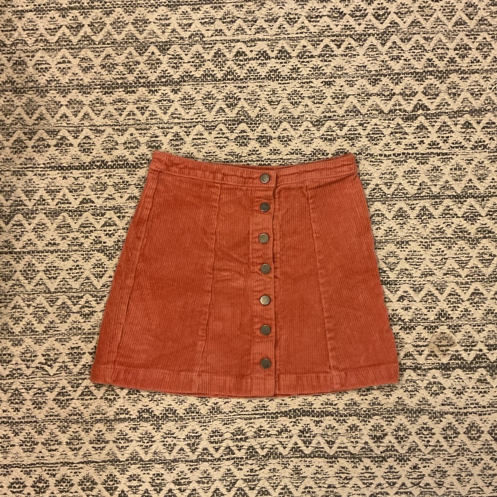 Rust Button-Front Corduroy Skirt